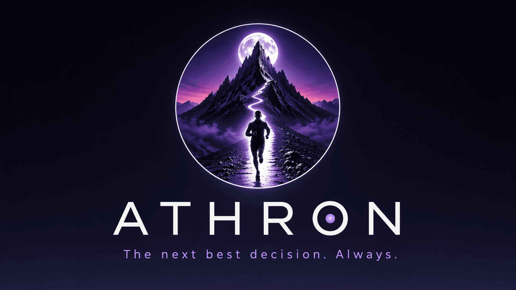 ATHRON — Runner auf leuchtendem Pfad zur Bergspitze